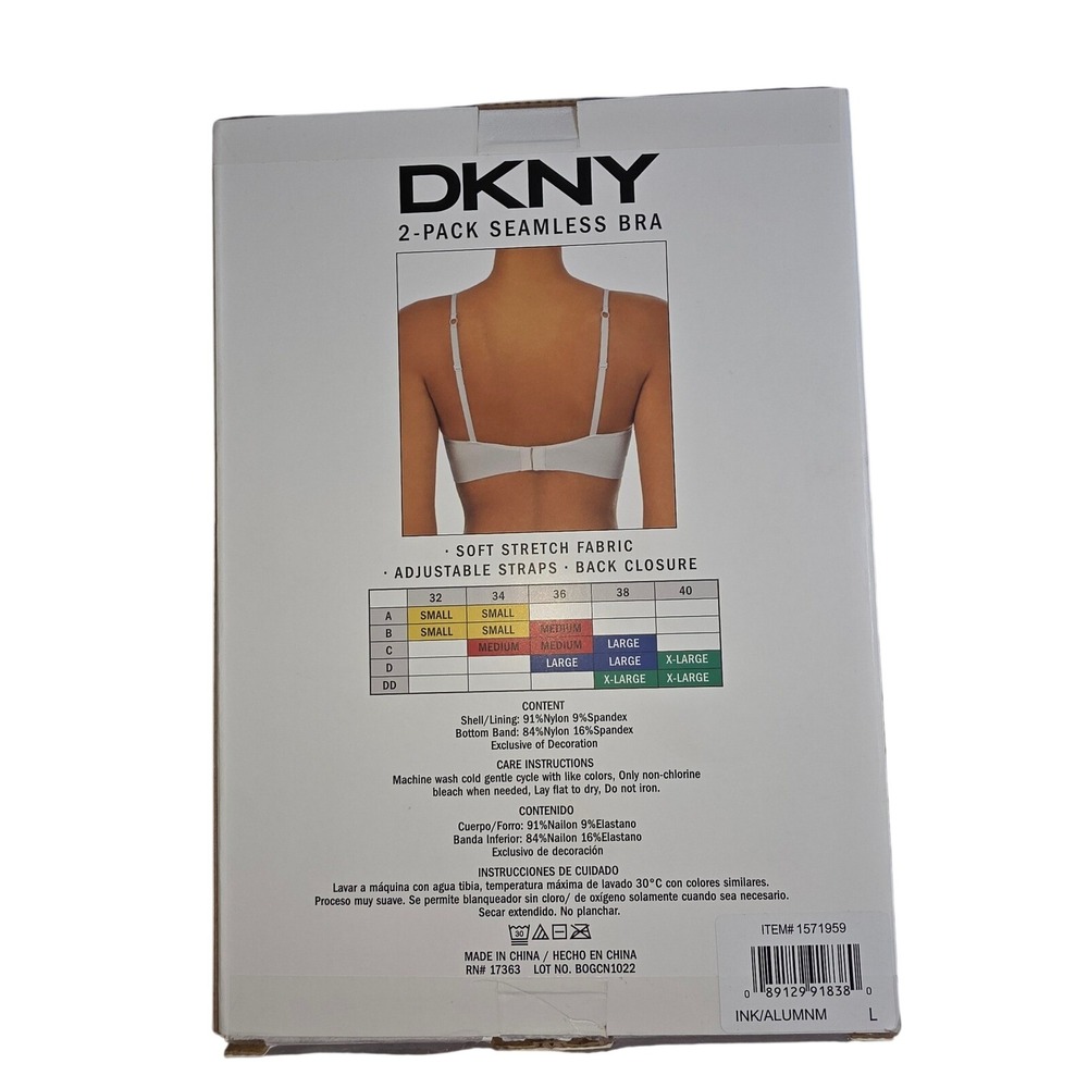 DKNY Seamless Bra 2-Pack Ink Aluminum Blue Grey Soft Stretch Bralette Large NEW - Picture 2 of 2